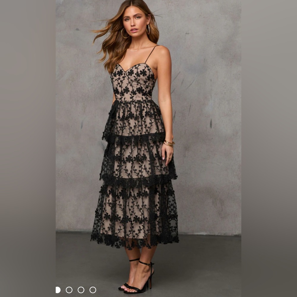 Black and nude lace Midi Dress